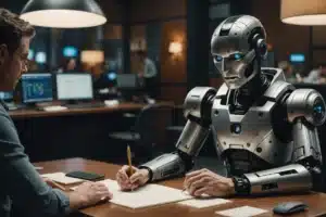 Robot arutleb inimesega laua taga