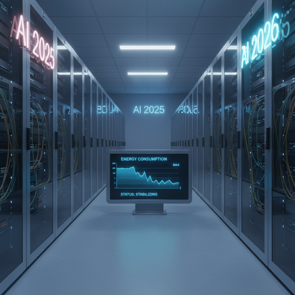 Andmekeskus ekraanil AI ennustused aastaks 2026