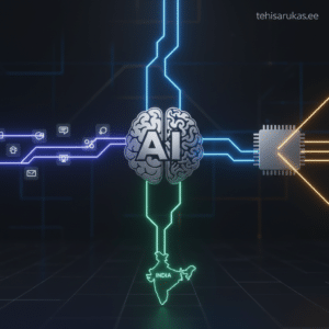 AI sümbol ja kiip India kaardiga