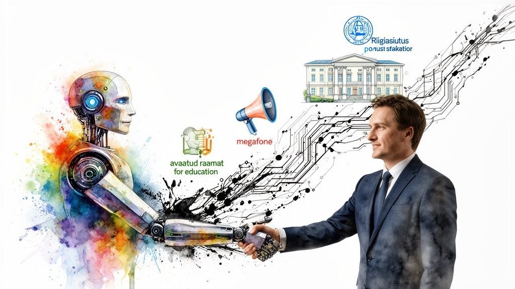 Robot ja ärimees kätlemas