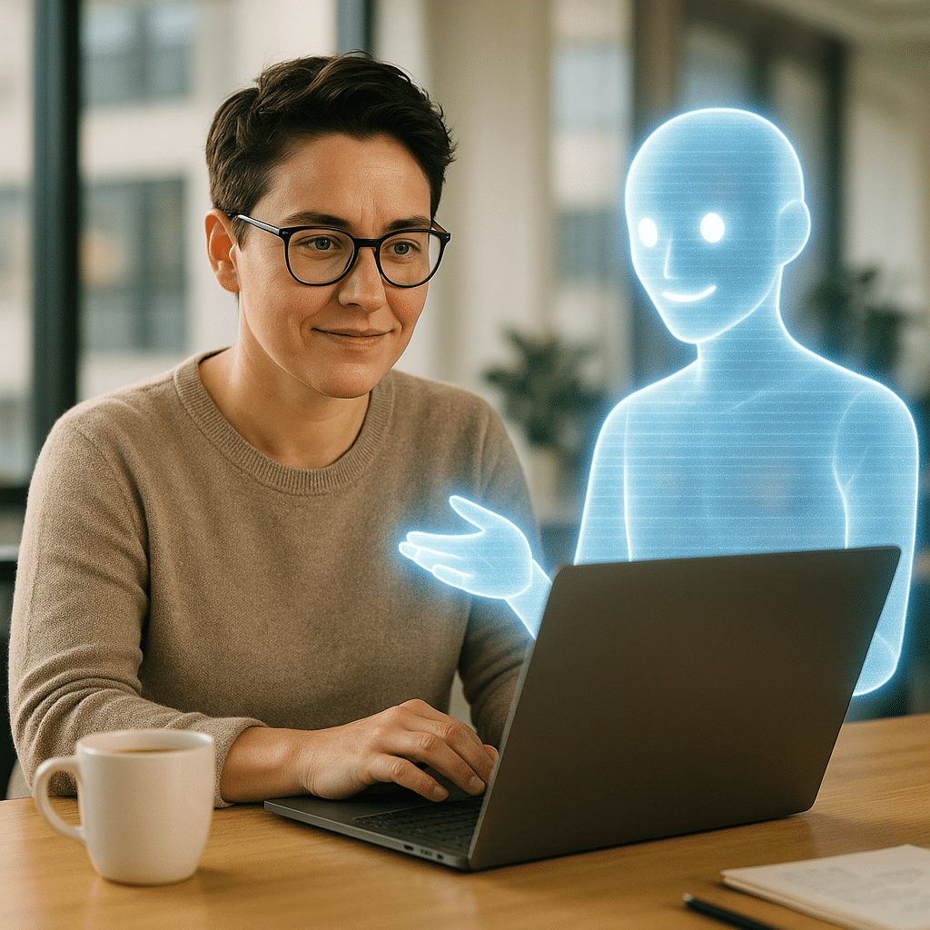 Inimene töötab koos holograafilise tehisintellektiga