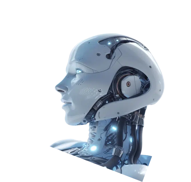 Futuristlik humanoidroboti pea külgvaade