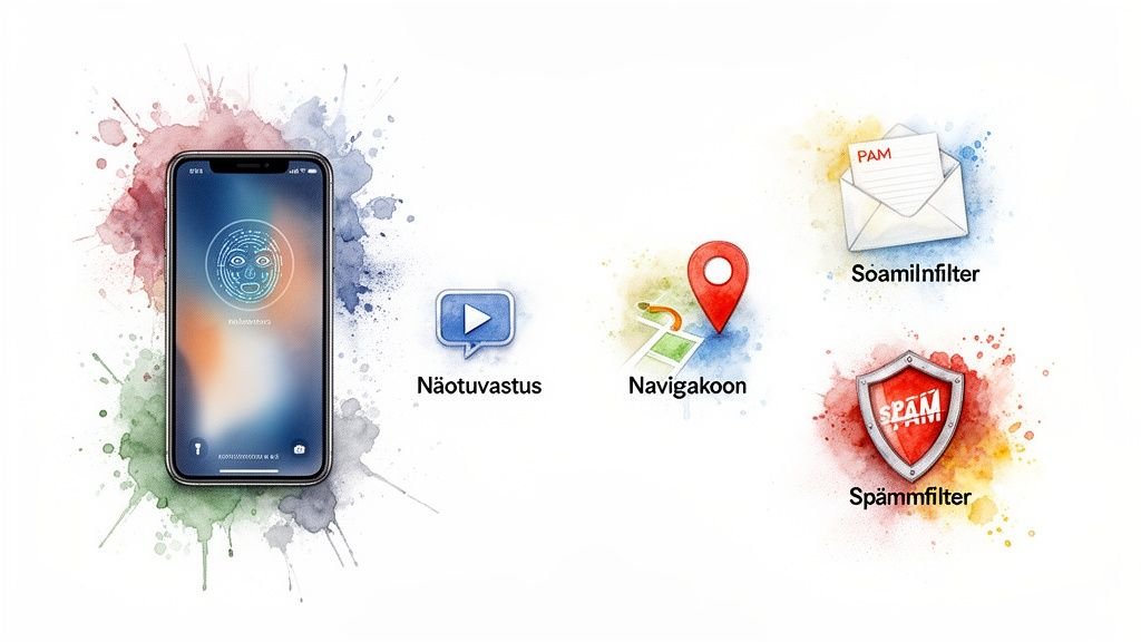 Nutitelefoni ekraan näotuvastuse ja AI rakendustega