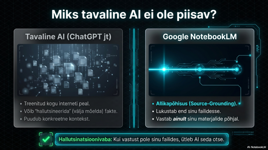 Tavalise AI ja Google NotebookLM võrdlus