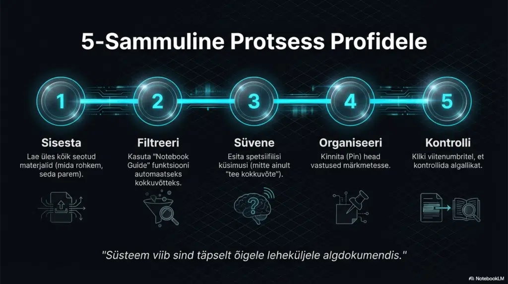 5-sammuline protsess teadustöö tõhustamiseks NotebookLM abil
