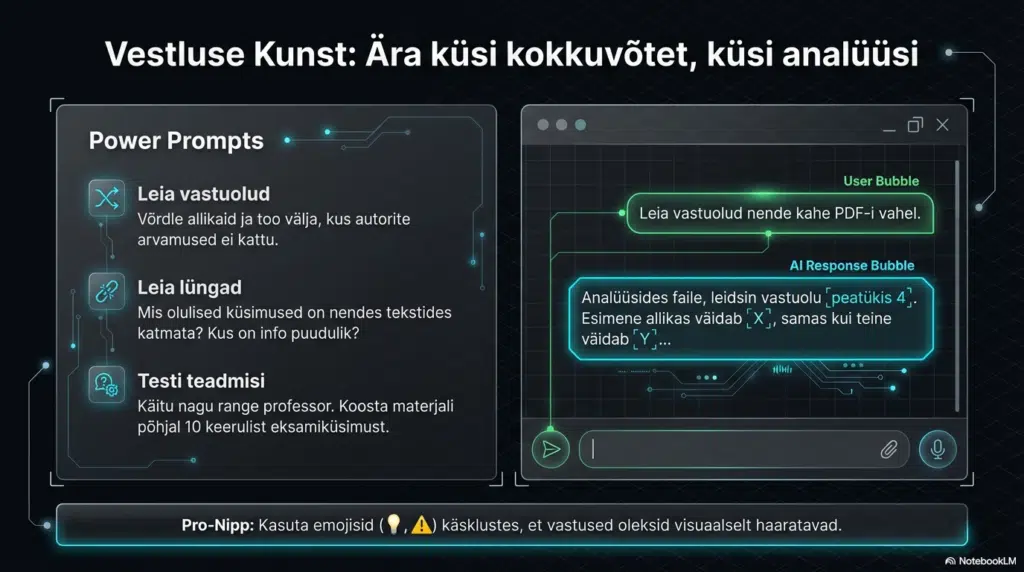 AI vestlusanalüüs tööriista ekraanipilt koos võtmekäsklustega