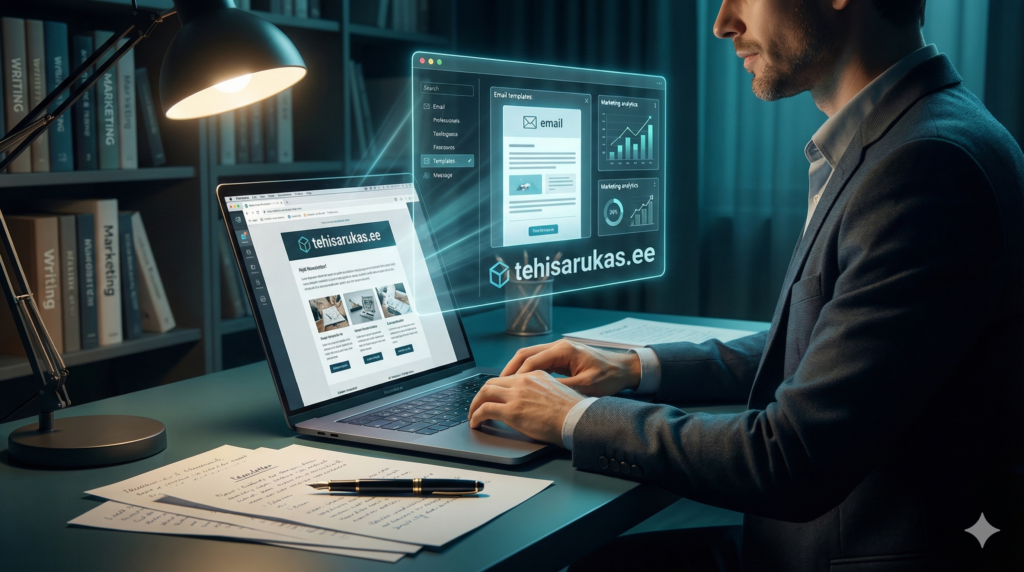 mees kasutab sülearvutit tehisintellekti abil automatiseerimiseks