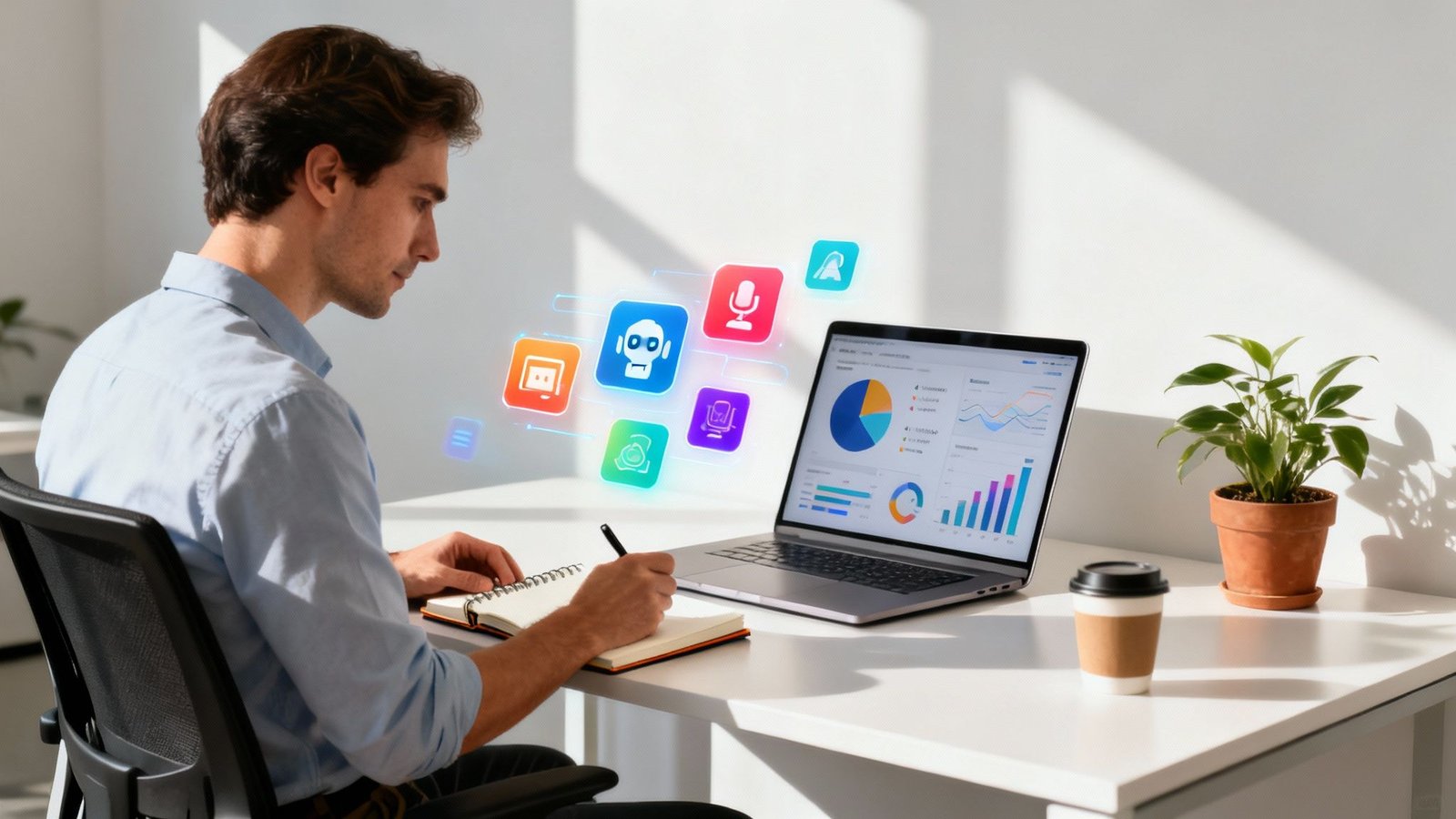 Turundaja töötab AI-tarkvaraga sülearvutis