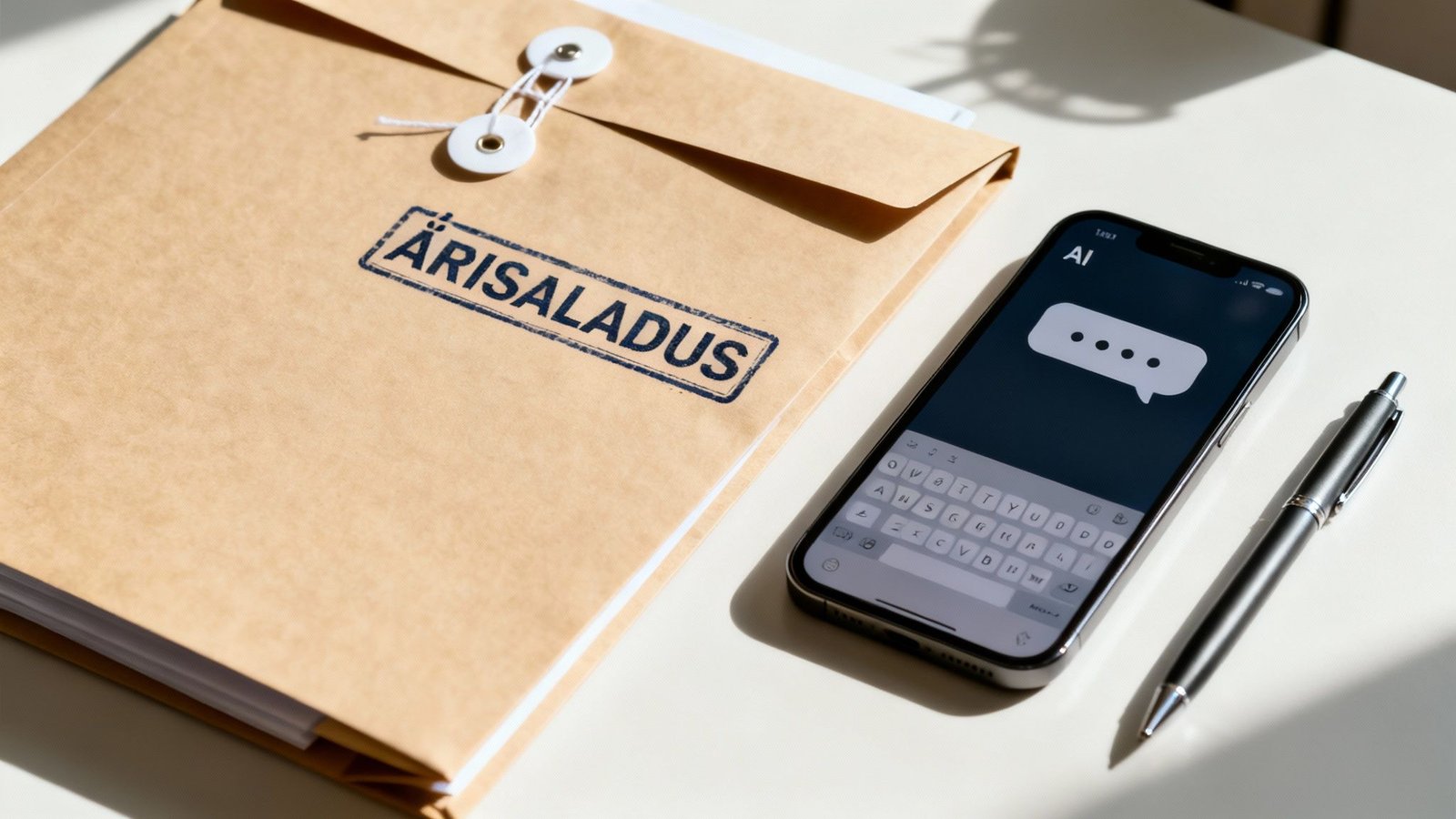 Ärisaladuse dokument ja nutitelefon AI vestlusega
