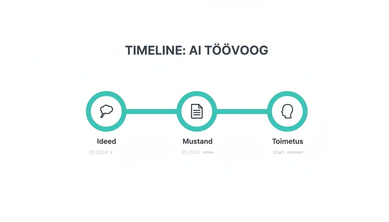 Tehisaru töövoo ajajoon etappidega ideed, mustand ja toimetus