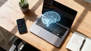 Sülearvuti ekraan tehisintellekti skeemiga