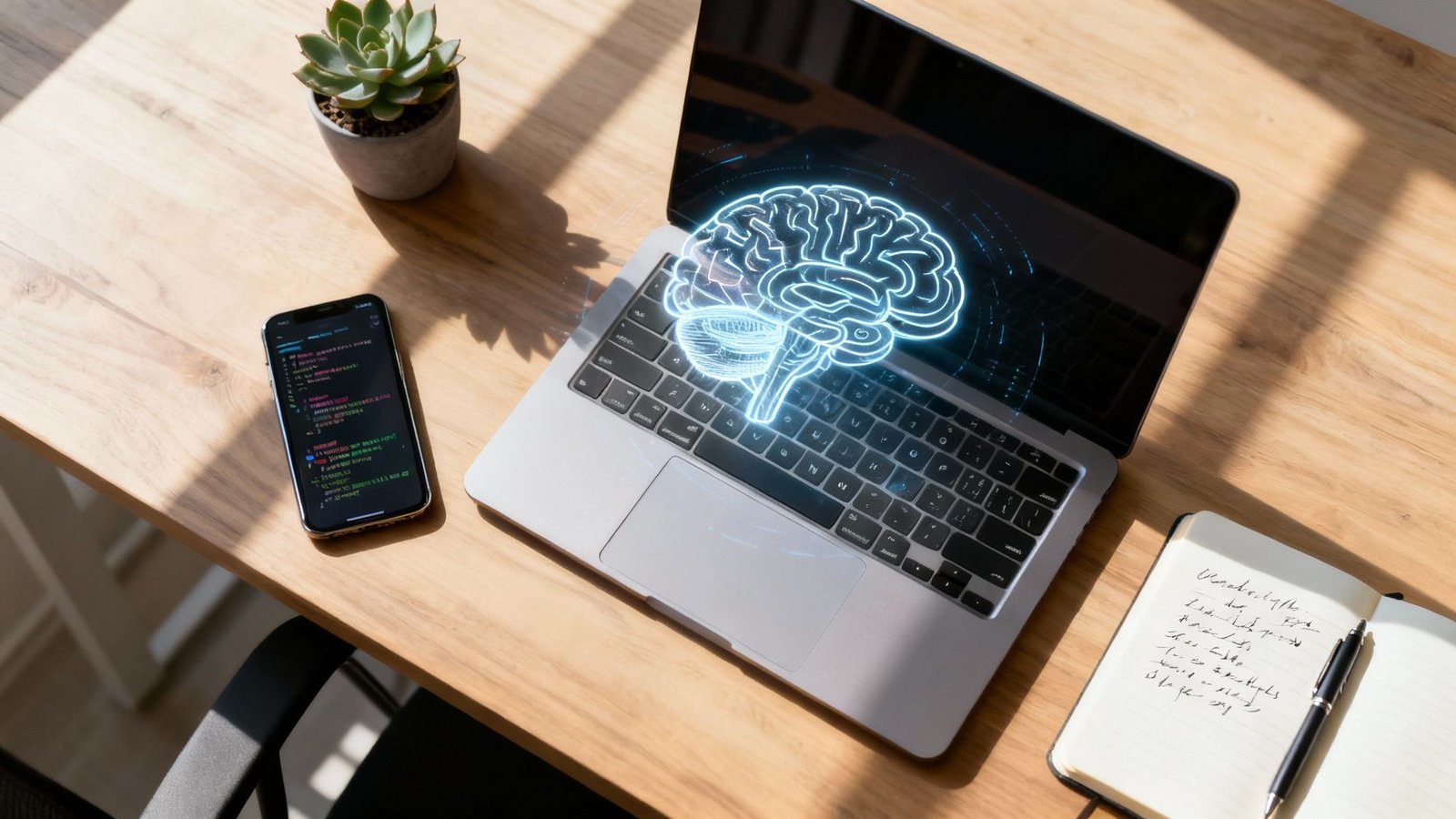 Sülearvuti ekraan tehisintellekti skeemiga