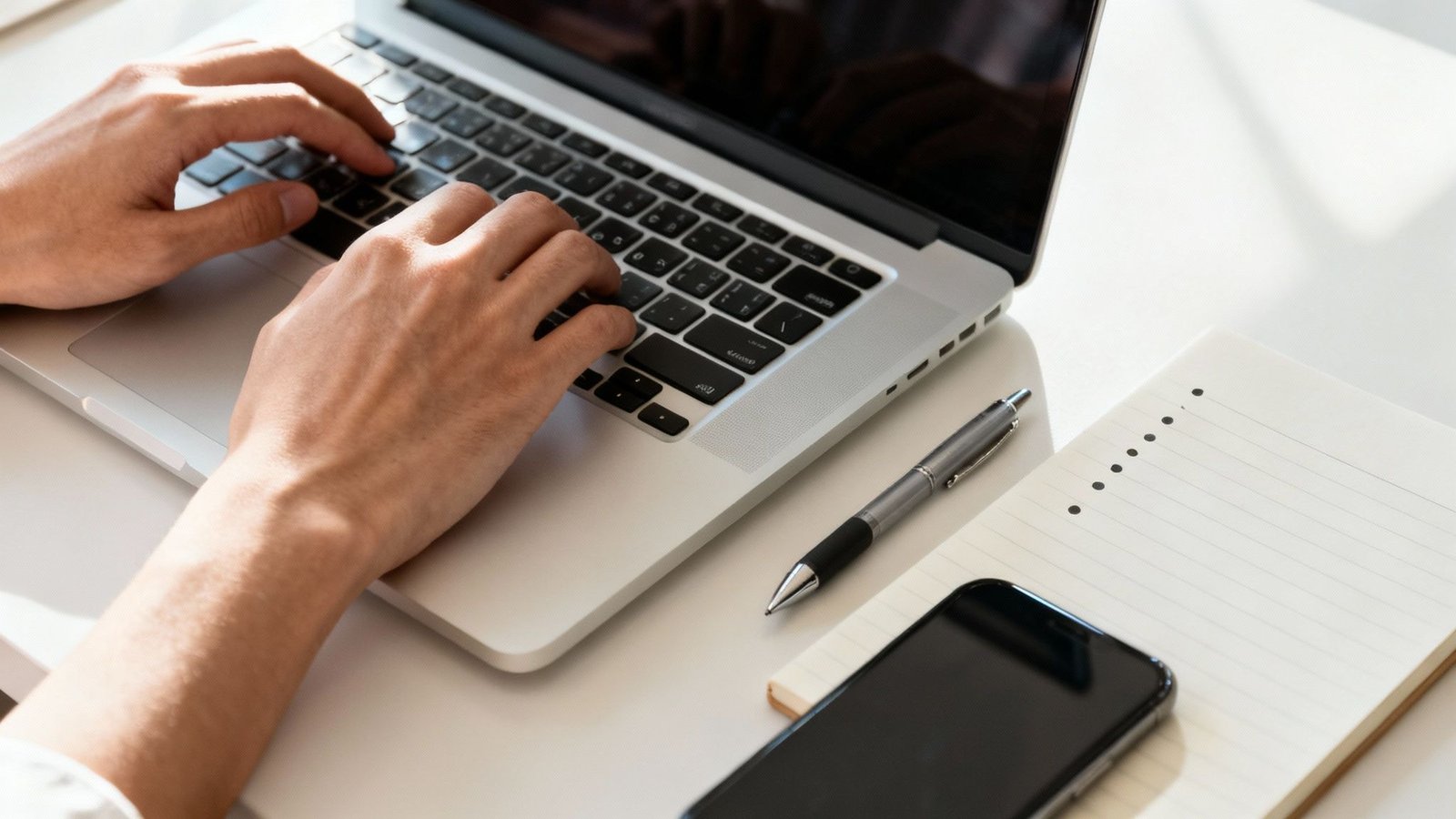 Inimene kirjutab sülearvutiga töötades