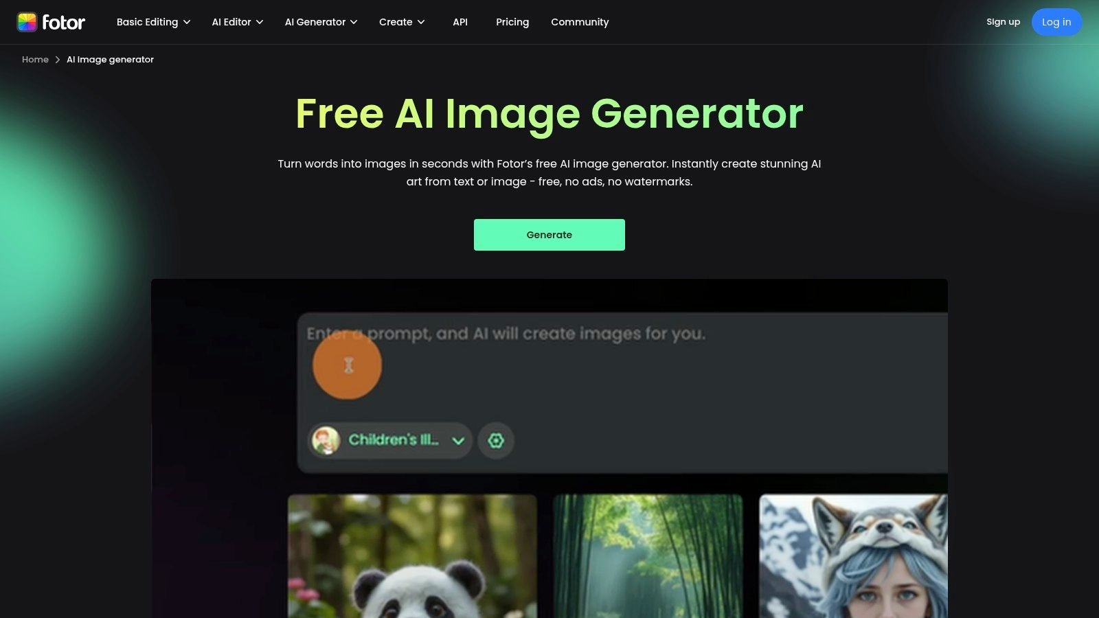 Tasuta AI pildigeneraatori tööriist veebiküljel