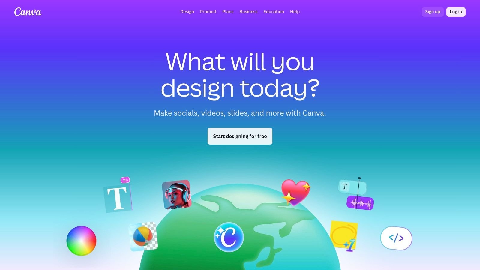 Canva disainiplatvormi avaleht sloganiga