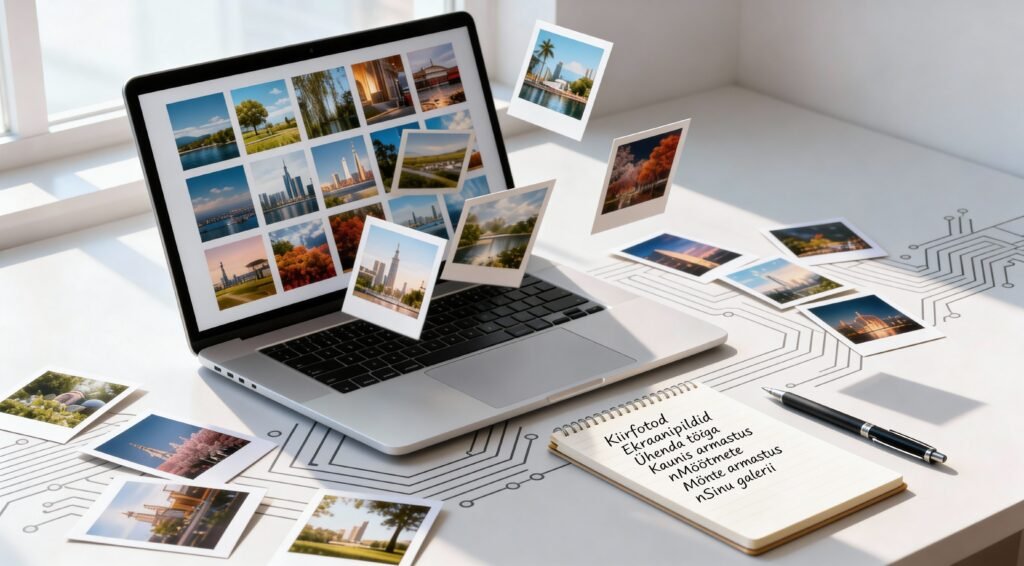 Sülearvuti ekraan täis digitaalseid pilte