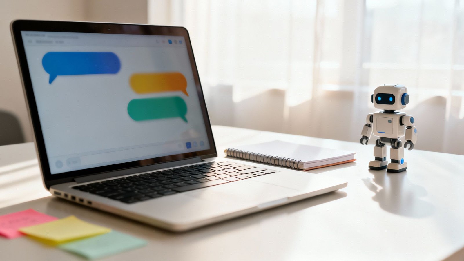 Sülearvuti ekraanil vestlusrakendus ja robotlaud