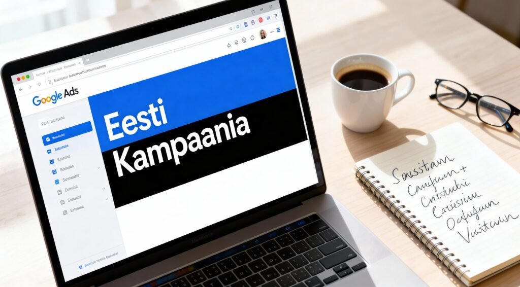 Google Ads kampaania ekraanil avatud sülearvuti