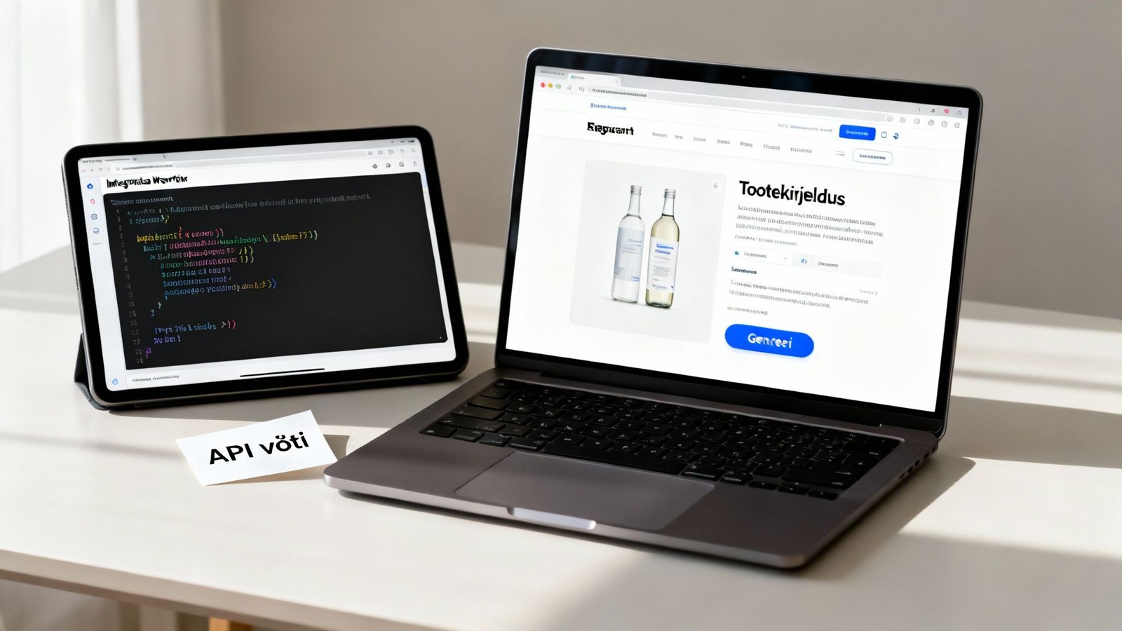 tahvelarvuti ja sülearvuti töötamas koos API võtmega