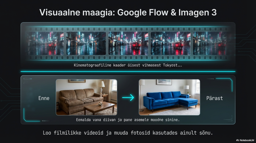 Google AI tööriistade abil loodud kineetiline pildiseeria ja diivani muutus