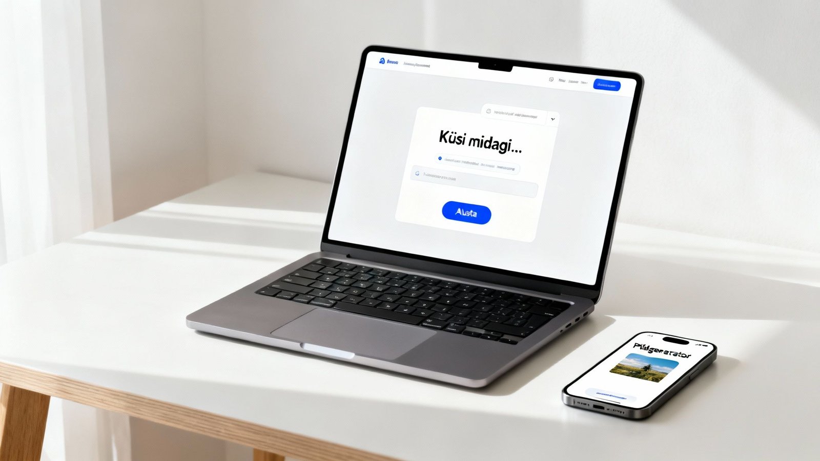 Sülearvuti ja nutitelefon koos tehisaru rakendusega laual