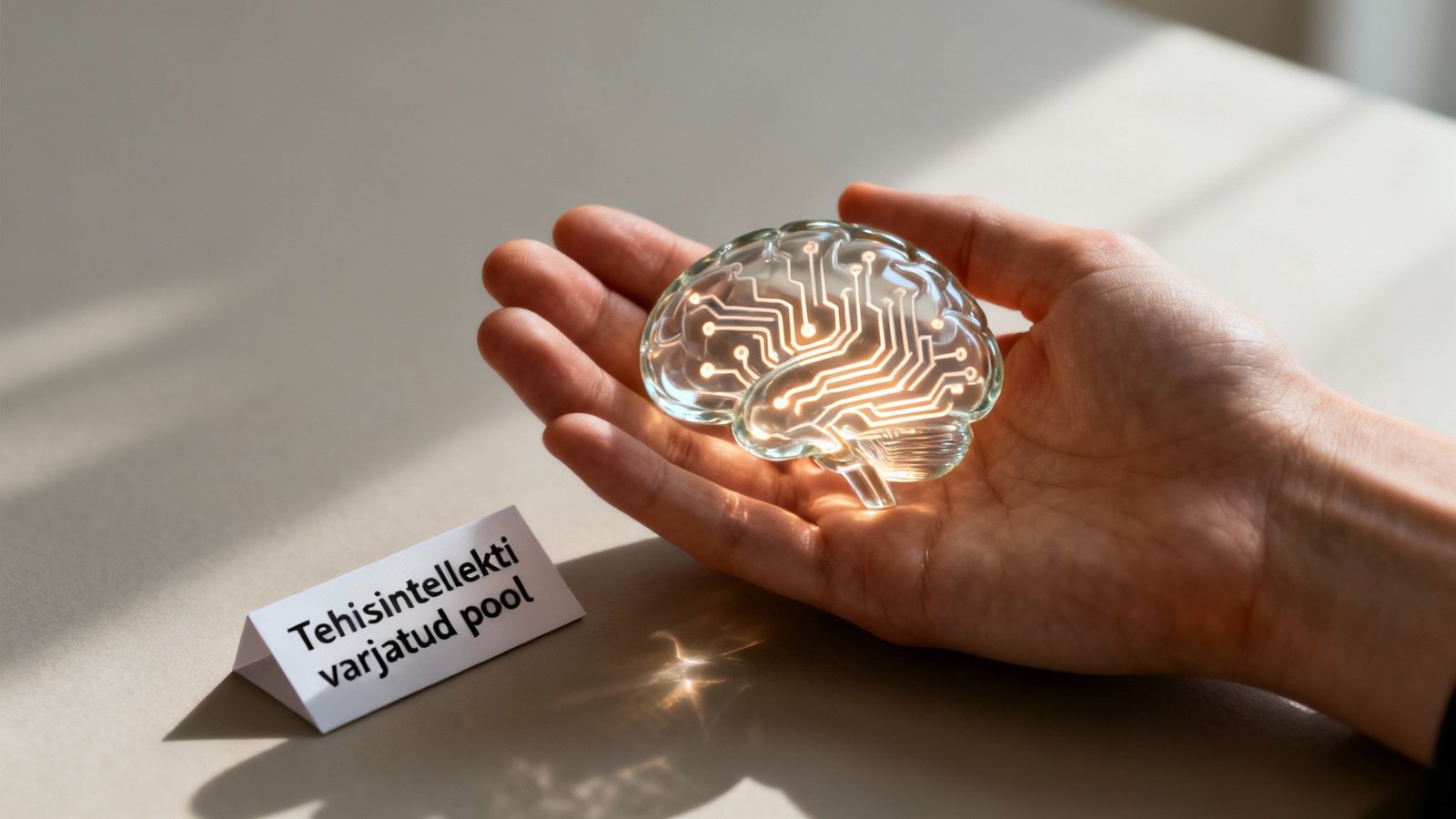 Käsi hoiab klaasist aju mikrokiibiga.