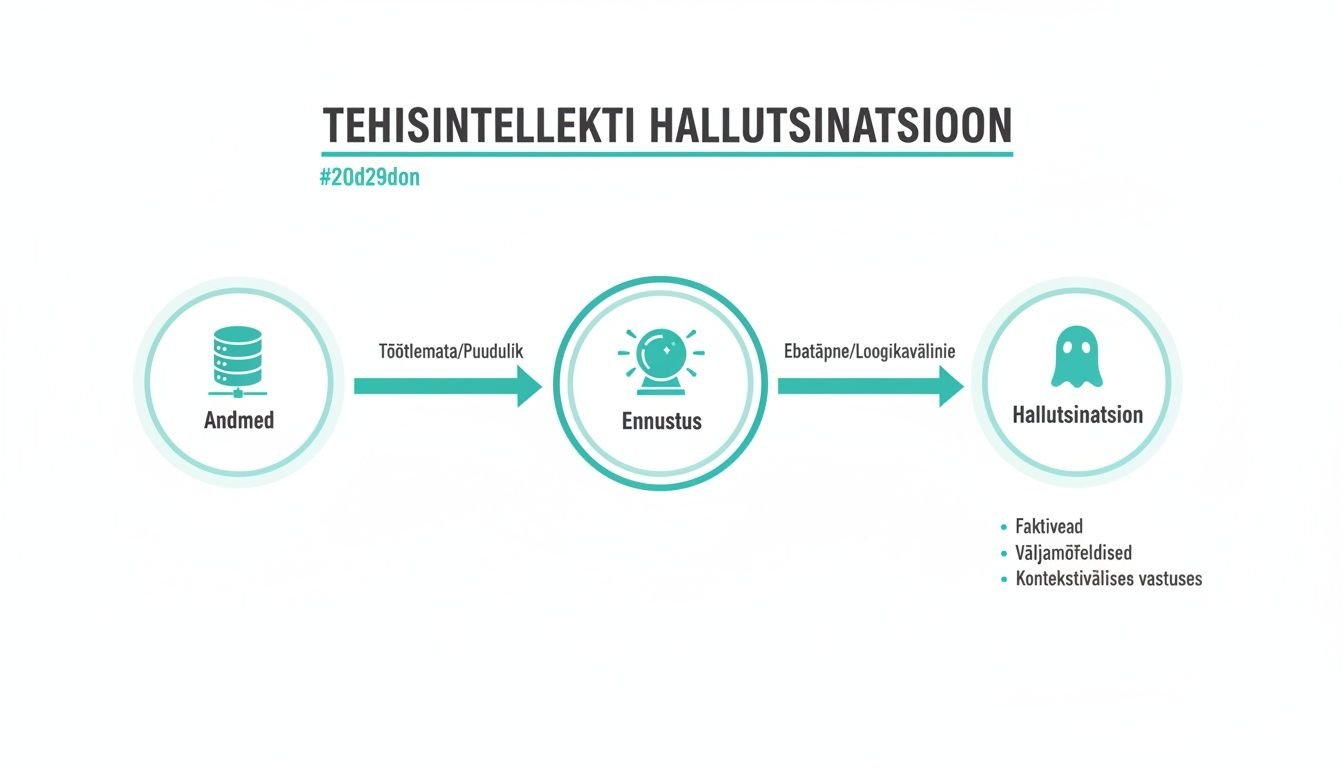 Diagramm tehisintellekti hallutsinatsiooni kohta, näidates andmete ja ennustuste vahelist seost.
