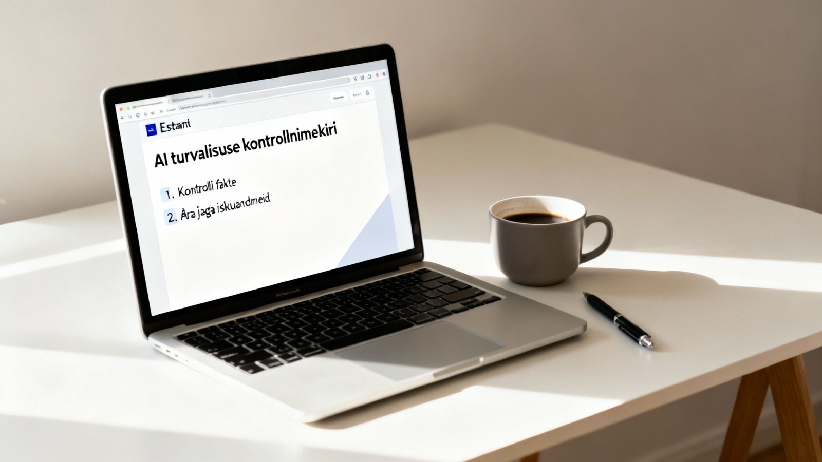 Avatud sülearvuti ekraanil AI turvalisuse kontrollnimekiri