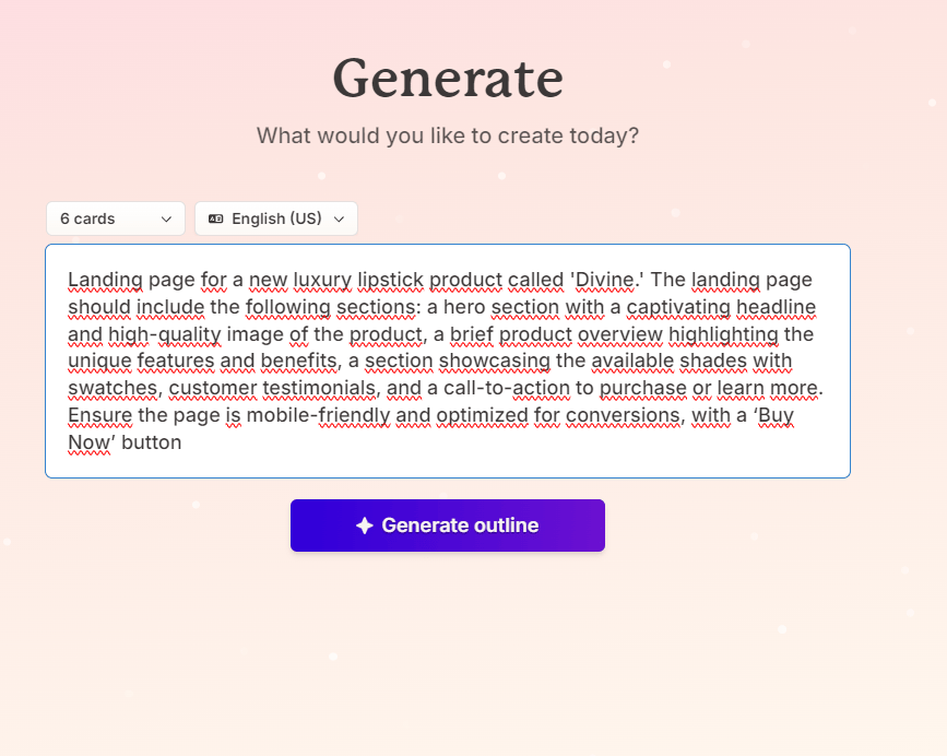 Gamma AI t&ouml;&ouml;riista kasutajaliides ekraani seadete valikutega