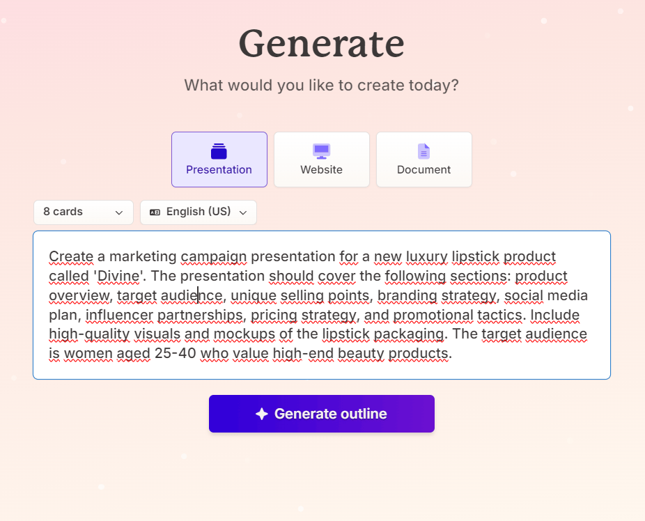 AI t&ouml;&ouml;riist Gamma turunduskampaania looja kasutajaliides