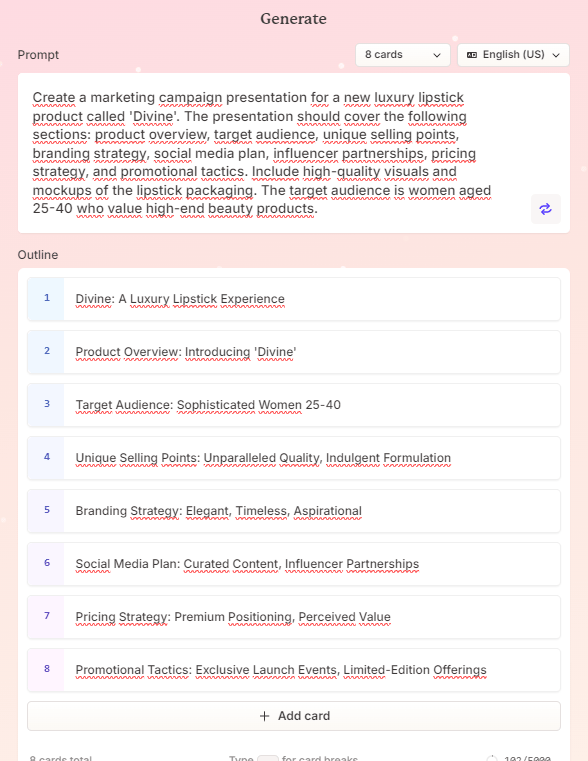 Gamma AI t&ouml;&ouml;riista kasutajaliidese vaade ekraanil