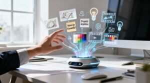 käsi juhib AI-seadet loometöö jaoks laual