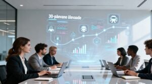 Inimesed koosolekul arvutitega tehisaru teemal