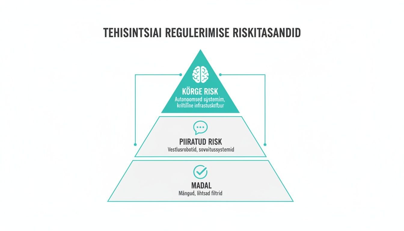 Diagramm tehisintellekti regulatsiooni riskitasemetest, jaotades süsteemid kõrge, piiratud ja madala riski järgi.
