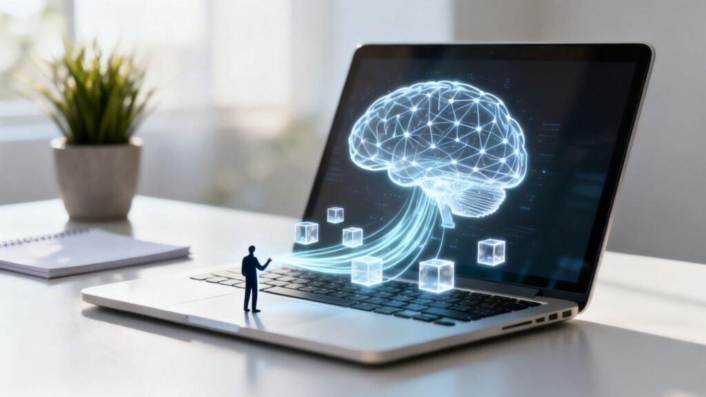 Tehisintellekti aju sülearvutil kuvatuna
