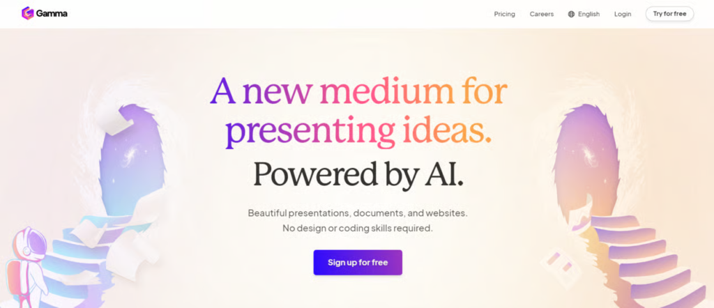Gamma AI t&ouml;&ouml;riista reklaamtekst ja kujundus