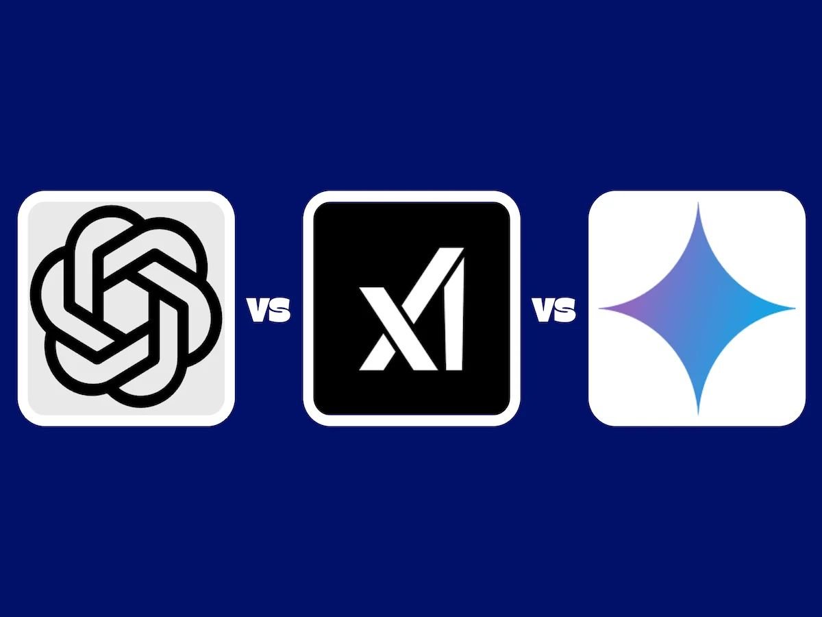 Kolm tehisintellekti logo sinisel taustal