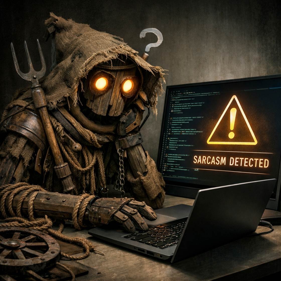 Tehisintellekt tuvastab ekraanil sarkasmi, puidust nuku kõrval arvuti