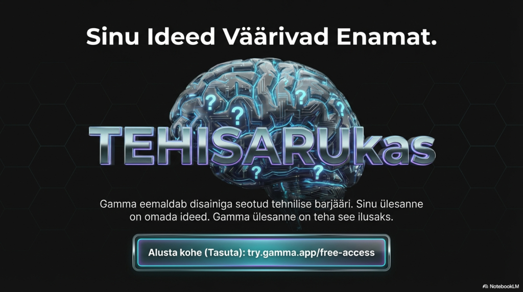 AI t&ouml;&ouml;riista Gamma reklaam, sinised tehnilised elemendid ja tekst Sinu Ideed V&auml;&auml;rivad Enamat