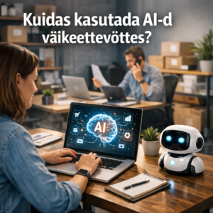 Naine kasutab sülearvutit AI rakendustega kontoris