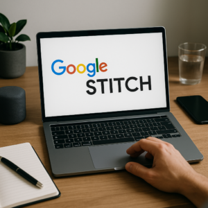 sülearvuti ekraanil Google Stitch logo