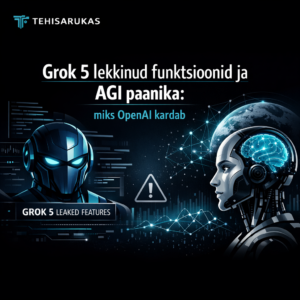 küberneetiline humanoid ja robotikoon tulevikutehnoloogia taustal