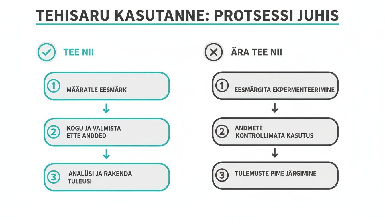 Tehisaru kasutamise protsessi juhis, &otilde;igete ja valede sammudega