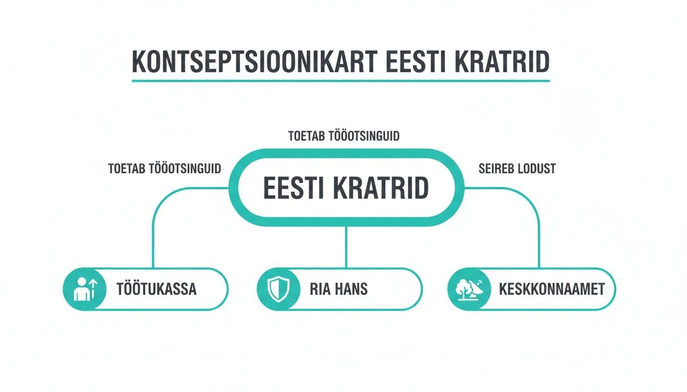 Kontseptioonikaart illustreerib Eesti Krattide koostööd Töötukassa, RIA Hansi ja Keskkonnaametiga.