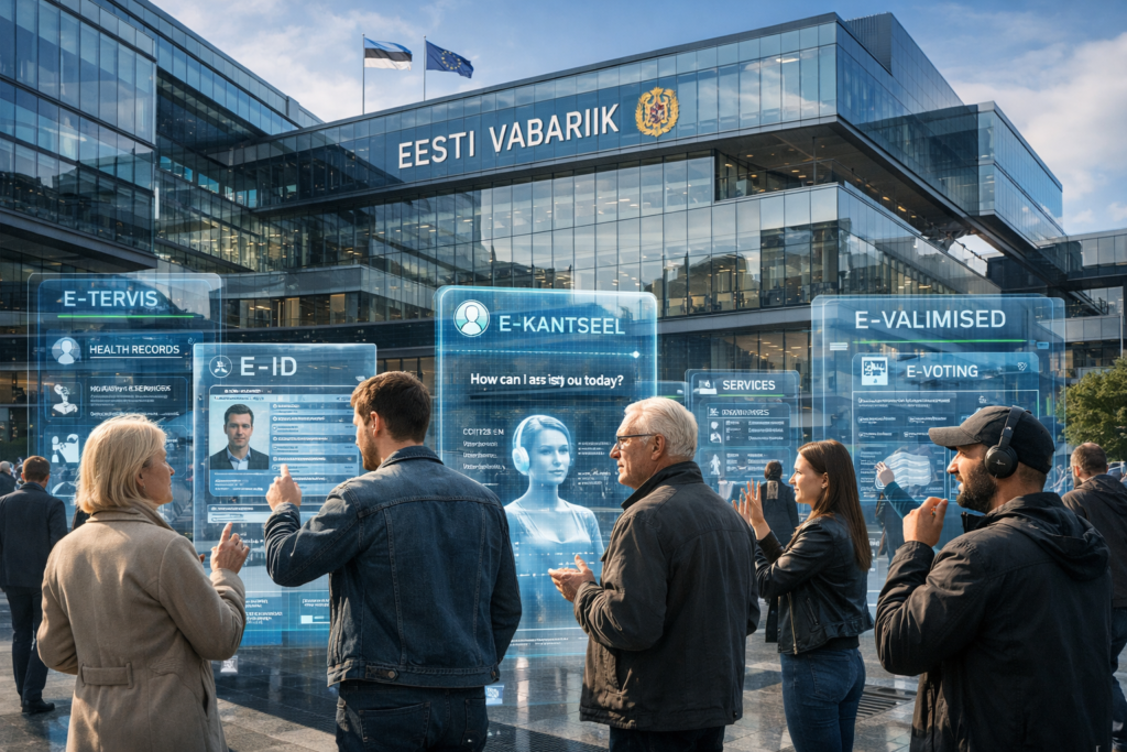 Inimesed kasutavad Eesti Vabariigi ees digitaalset bürokraatiasüsteemi
