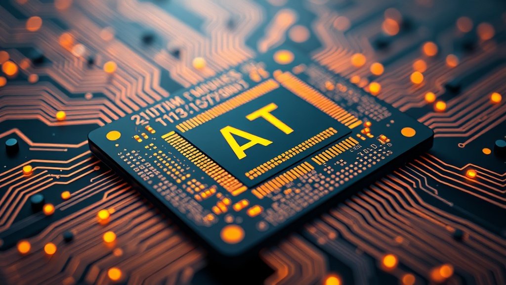 Fotorealistlik makrofotograafia: detailne r&auml;nikiip, millel h&otilde;&otilde;guvad vooluringid ja AI disaini s&uuml;mbolid, terav s&uuml;gavusv&auml;li, draamaline kino valgustus