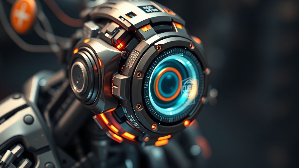 Fotorealistlik makroülesvõte väikesest avatud lähtekoodiga AI mudelist, mis töötab autonoomselt mitu tundi järjest, hõõguvate elektrooniliste komponentide ja koodijuppidega, sügava teravussügavusega ja draamatilise valgustusega