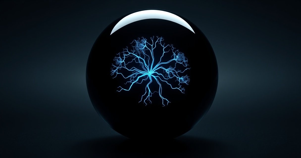 Sleek metallic titanium sphere with glowing blue neural circuit patterns floating in a dark minimalist studio, representing Microsoft's new MAI foundational AI models, high-end 3D product photography with cinematic lighting