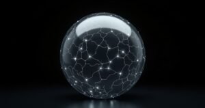 Kõrge resolutsiooniga kinemaatiline stuudiofoto läikivast titaanist sfäärist, mille pinnal helendavad peened AI agendi ikoonid, tumedal minimalistlikul taustal, premium tech toote renderdus.