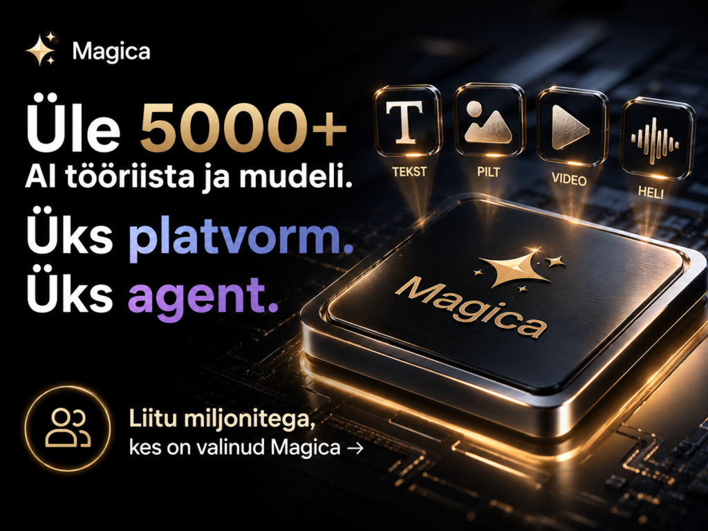 Magica logo arvutikiibil AI tööriistade ja mudelite tähistega